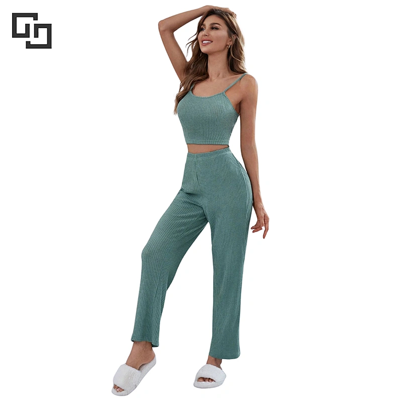 Button Front Top & Cami Top & Pants Lounge Set Women