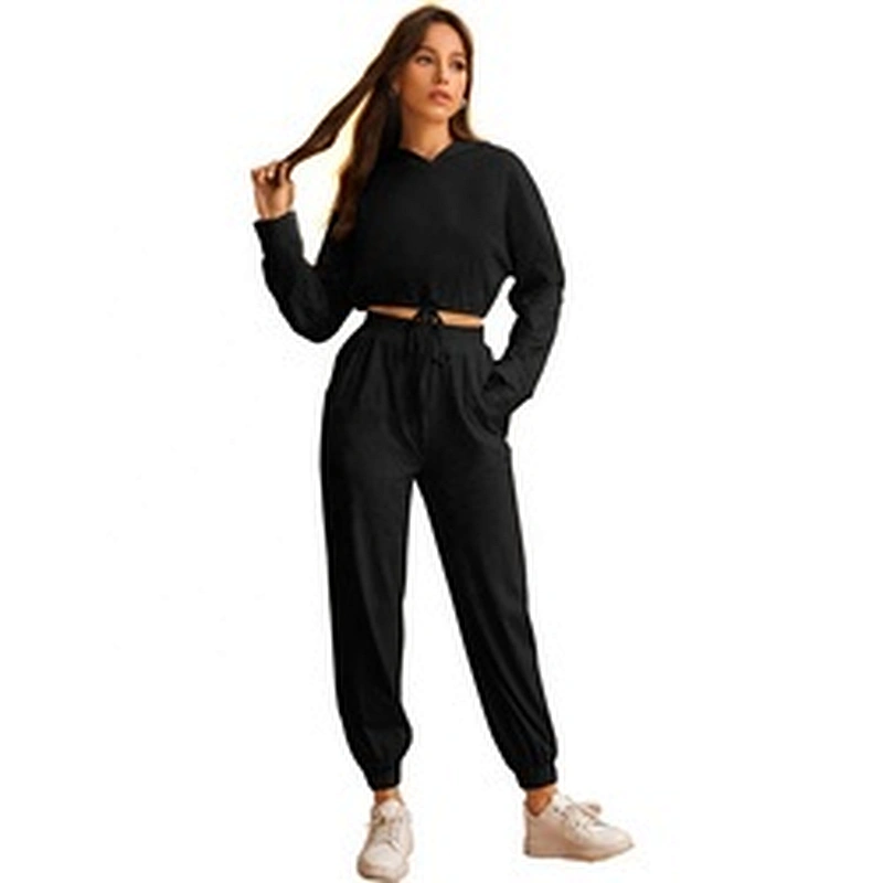2021 2 Pieces Solid Custom Lounge Wear Organic Cotton Loungewear Set