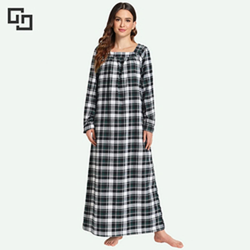 Tartan Frilled Tie Front Plus Cotton Night Dress Nightgown