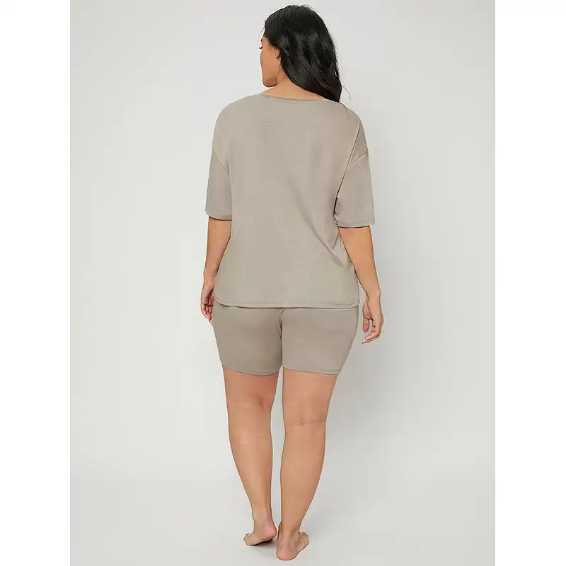 Custom Plus Size Sleepwear Solid Short Loungewear Set Drop Shoulder Lounge Wear