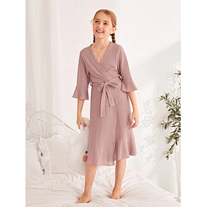 Waffle Knit Ruffle Children Sleepwear Robe Waffle Cotton Kids Girls Bath Robes