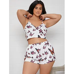 Sleeveless Cotton Plus size Women's Sleepwear Allover Butterfly Print Loungewear Cami Woman Pajama