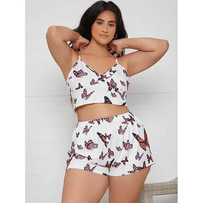 Sleeveless Cotton Plus size Women's Sleepwear Allover Butterfly Print Loungewear Cami Woman Pajama