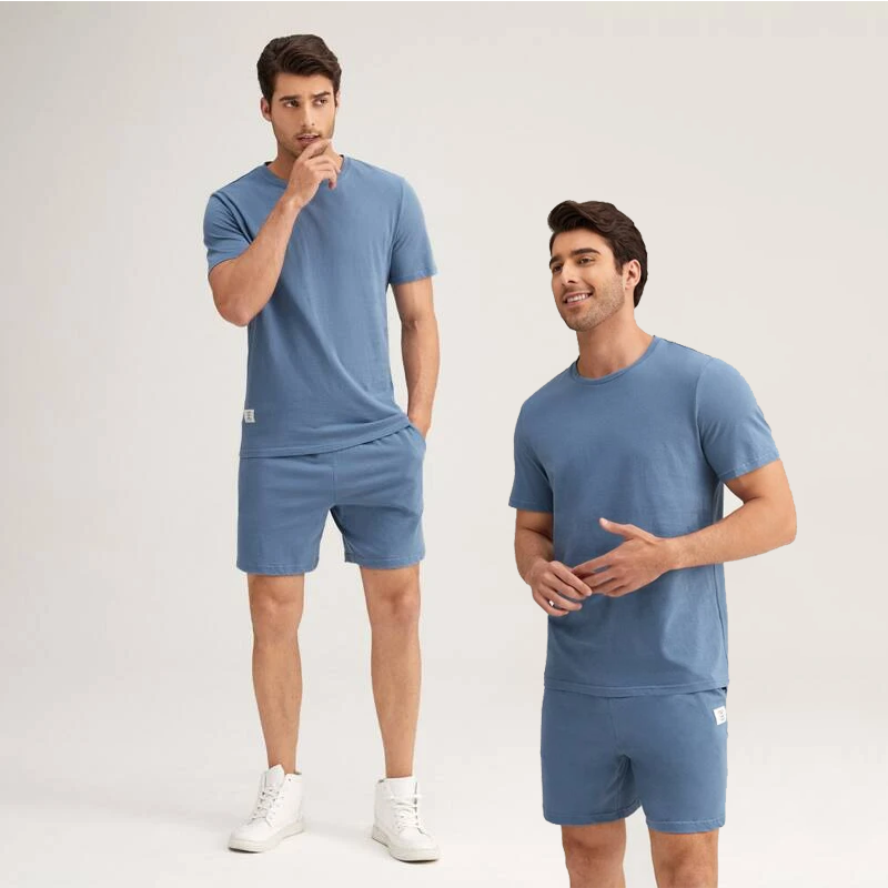 Men Solid Crew Neck Tee & Shorts Loungewear Set Men'S Loungewear Men Pajamas