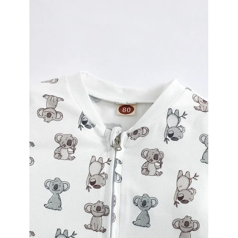 Cute Baby Clothes Set 100% Cotton Koala Print Zip Up Jumpsuit Unisex Baby Romper