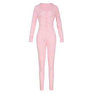 Custom Cozy Knit Adult Onesie Pajamas Solid Button Front Long Sleeve Jumpsuit for Women