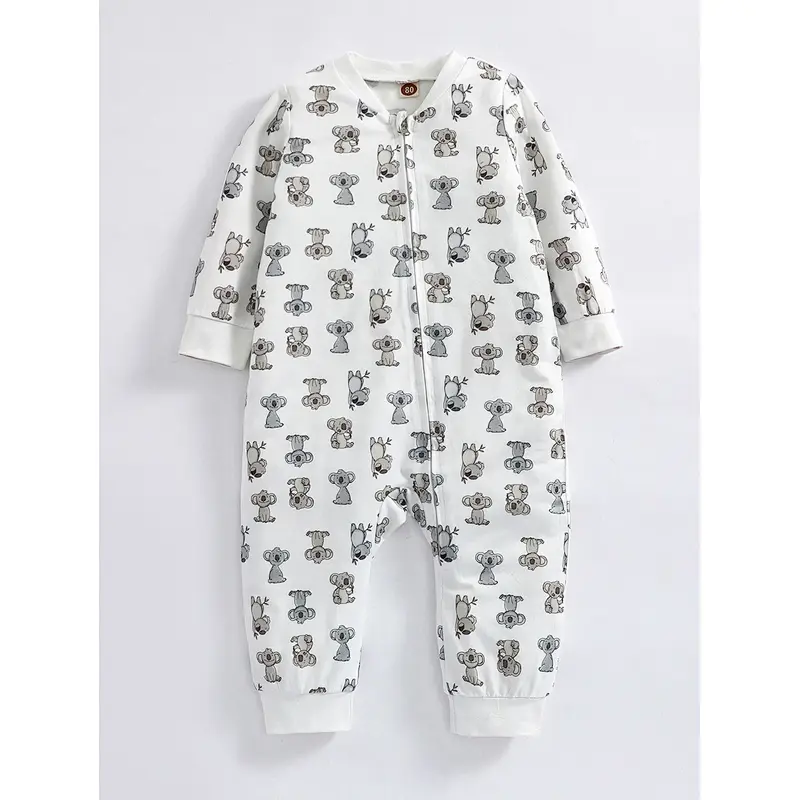 Cute Baby Clothes Set 100% Cotton Koala Print Zip Up Jumpsuit Unisex Baby Romper