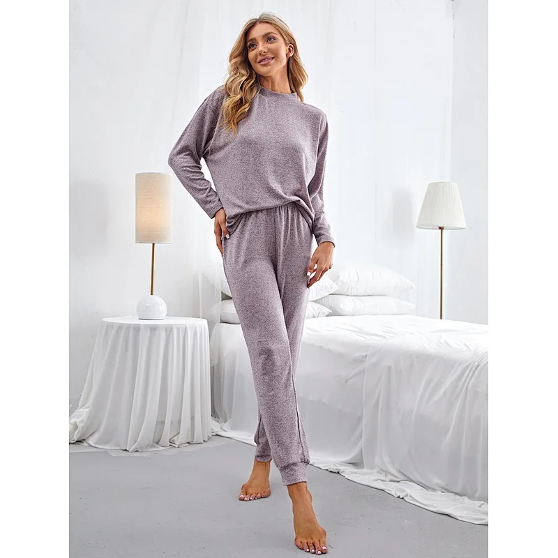 Wholesale Cotton Pajama Long Sleeve Space Dye Mock Neck Women Loungewear