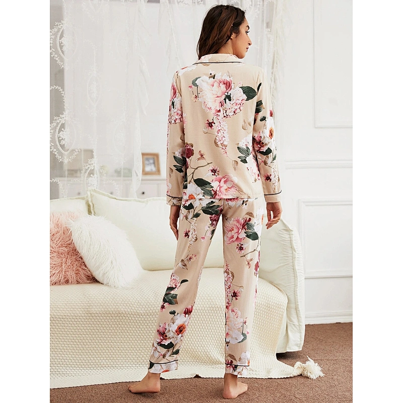 Floral Lapel Collar Pajama Bamboo Jammies Set Wholesale OEM ODM Pyjamas