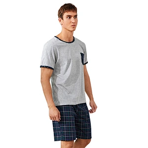 2021 Men Plaid Short Sleeve Tee & Shorts Wholesale Cotton Pajamas Pj Set