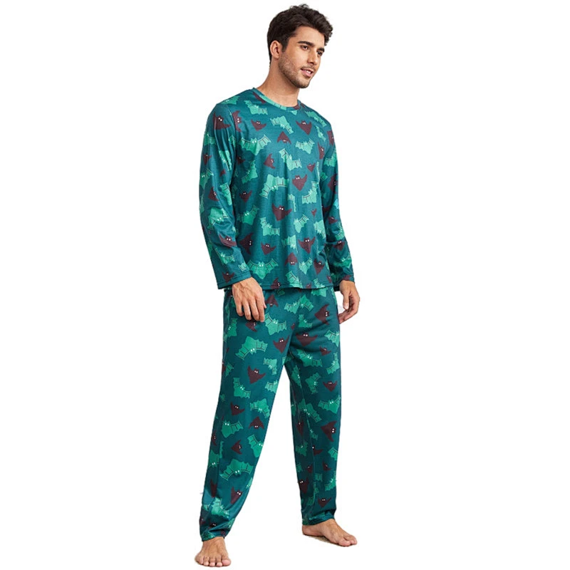 Men Full Print Shirts Pants Pajama Sets Knit Custom Sleepwear Bamboo Lounge Wear Sets For Men