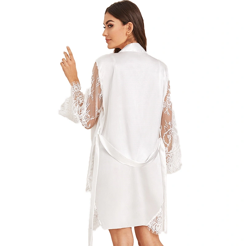 Custom Women Dressing Gown Robe Lace Robe Femme Solid White Robes