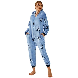 New Arrival Print 3D Ear Winter Velvet Adult Rompers Fleece Custom Long Jumpsuits Flannel Animal Unicorn  Women Onesie