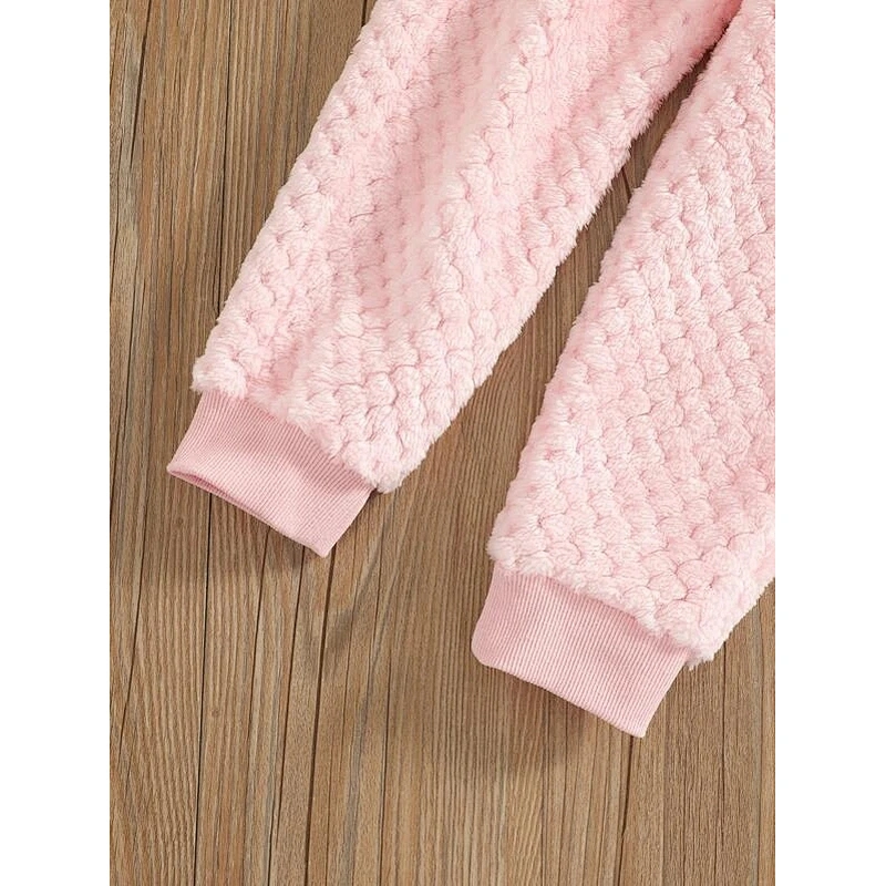Winter Girls Baby Pink Pajamas Cartoon Sheep Embroidered 3D Ear Design Flannel PJ Set for Kids
