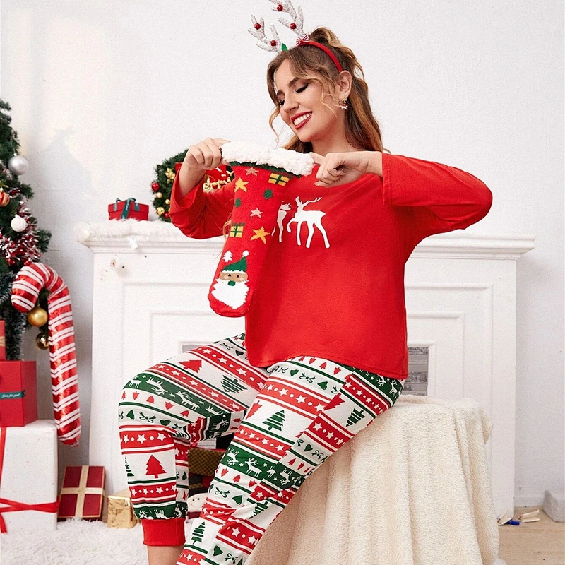 Custom Print XMAS Pyjamas for Women Long Sleeve High Stretch Plus Size Christmas Pajamas