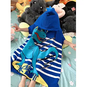 Custom Kids Pajama Cartoon Dinosaur Hooded Bathrobe Cute Cotton Boys Bath Robes