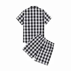 2021 Women Gingham Black And White Women's Sleepwear Pajamas Top And Drawstring Waist Shorts Lounge Wear Cotton Pijama Set