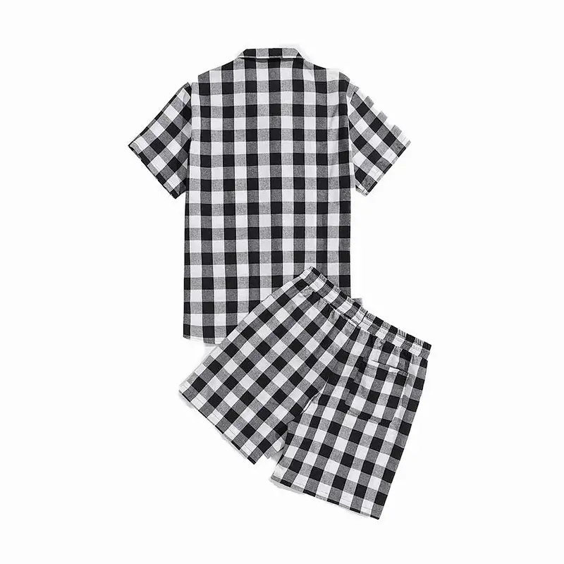 2021 Women Gingham Black And White Women's Sleepwear Pajamas Top And Drawstring Waist Shorts Lounge Wear Cotton Pijama Set