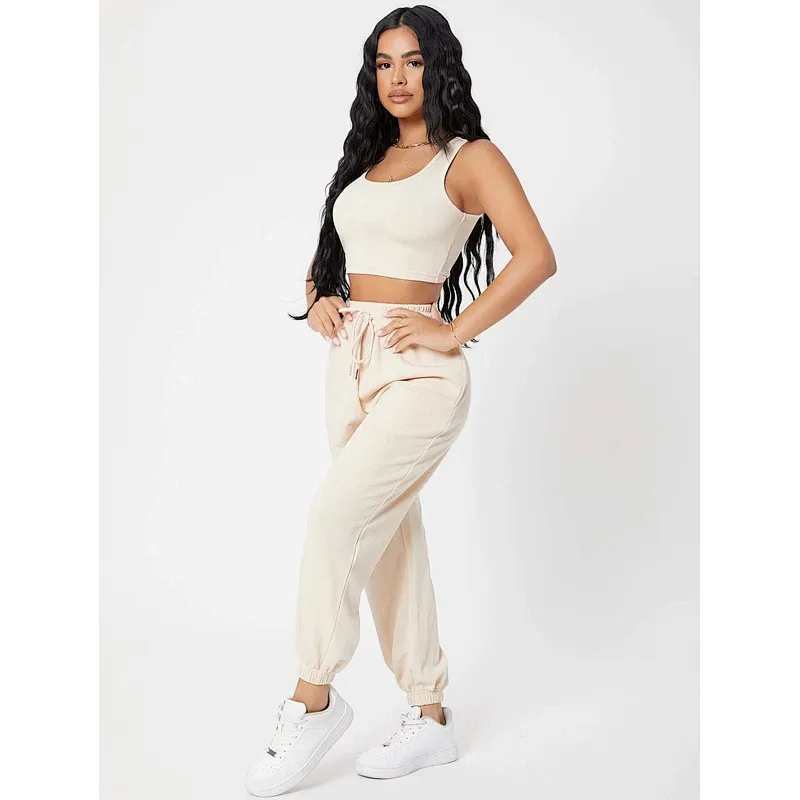 Custom Camisole Lounge Wear Solid Crop Tank Top And Sweatpants Joggers Set Women Loungewear Set
