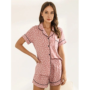 Polka Dot Print Summer Short Bamboo Pajamas Contrast Piping Blouse & Shorts Pijama Custom Women Pyjama