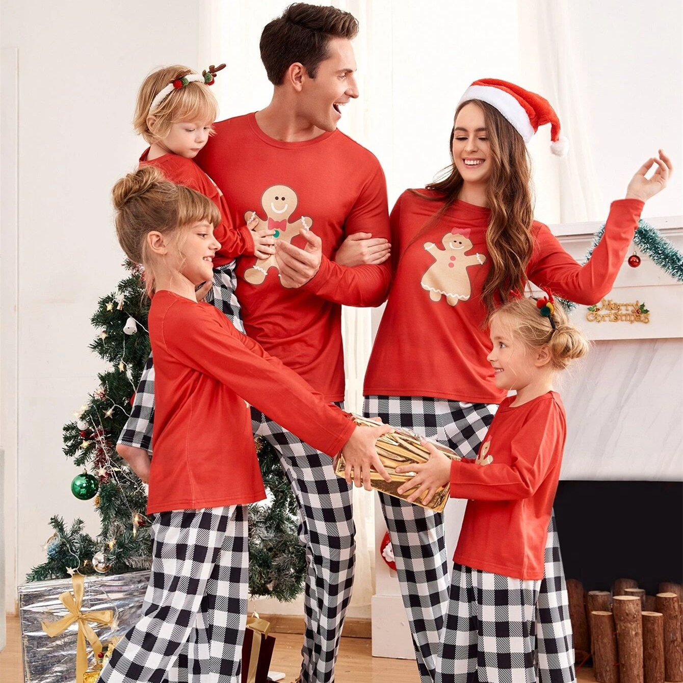 Buffalo Plaid Family Christmas Pajamas Custom Print Top & Pants Matching Christmas Pyjamas