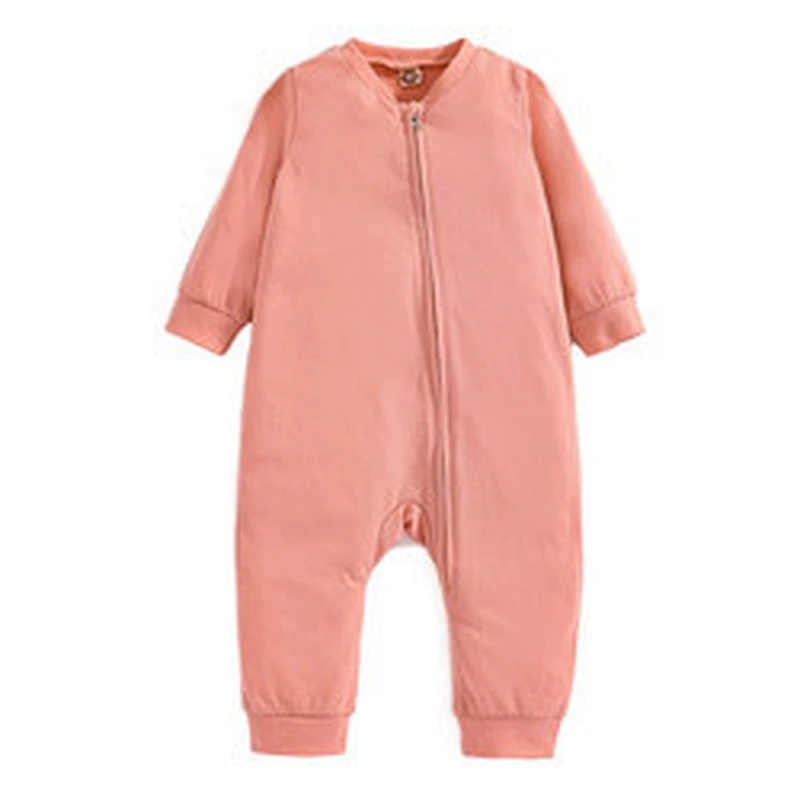 Wholesale Baby Girls' Rompers Zipper Knit Solid Clothes Jumpsuits 100% Cotton Baby Onesie