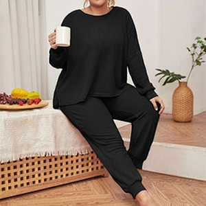 Custom Waffle Knit Women Waffle Pajama High Low Hem PJ Set Plus Size Pajamas