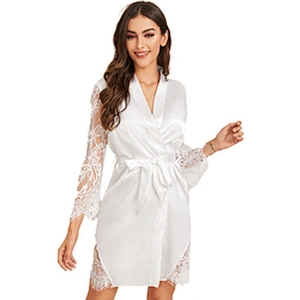 Custom Women Dressing Gown Robe Lace Robe Femme Solid White Robes