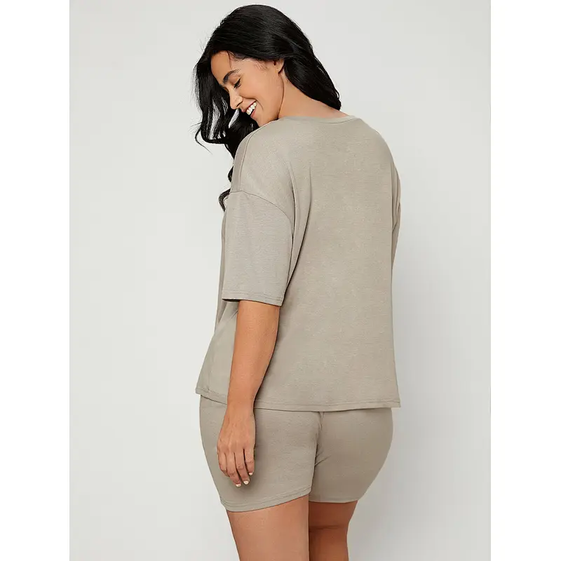 Custom Plus Size Sleepwear Solid Short Loungewear Set Drop Shoulder Lounge Wear