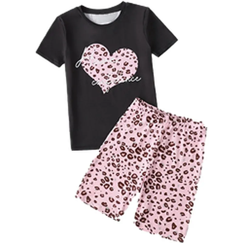 Toddler Girl Pajama Leopard & Slogan Pajamas for Girl Children Graphic Kids Girls Pajamas
