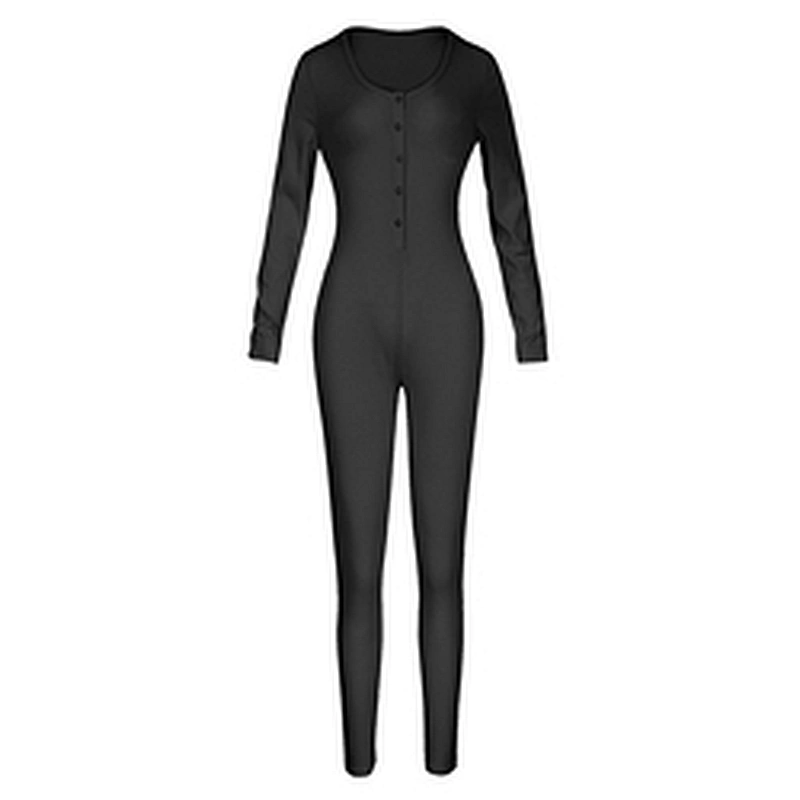 Custom Cozy Knit Adult Onesie Pajamas Solid Button Front Long Sleeve Jumpsuit for Women