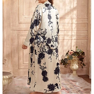 Satin Robes Women Long Beige Sleep Dresses for Women Plus Satin Floral Belted Night Gowns for Ladies