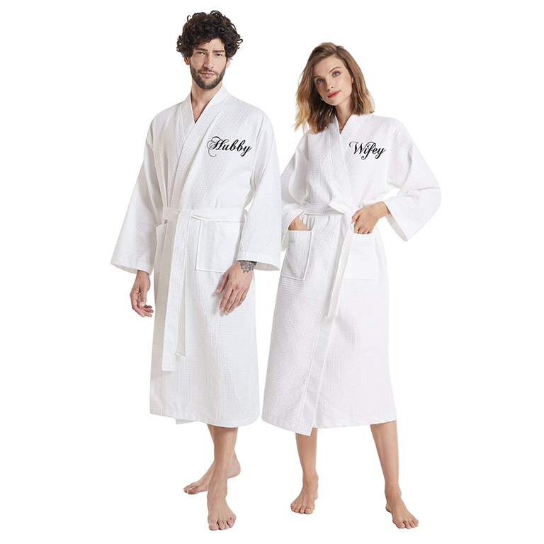 Calf Length Cotton Waffle Robe Loose Kimono Dressing Gown Hotel Couple Spa Bath Robes