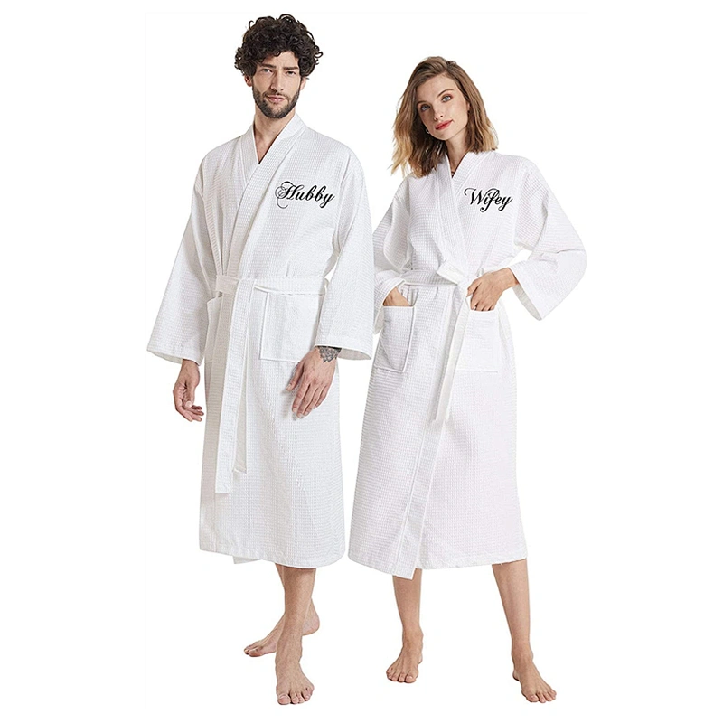 Calf Length Cotton Waffle Robe Loose Kimono Dressing Gown Hotel Couple Spa Bath Robes