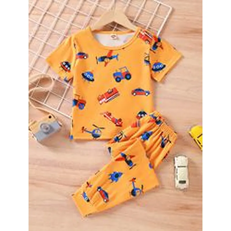 Wholesale Cartoon Long Sleeve Lounge Wear 100% Cotton Pyjamas Custom OEM Kids Boy Bamboo Pajama Sets