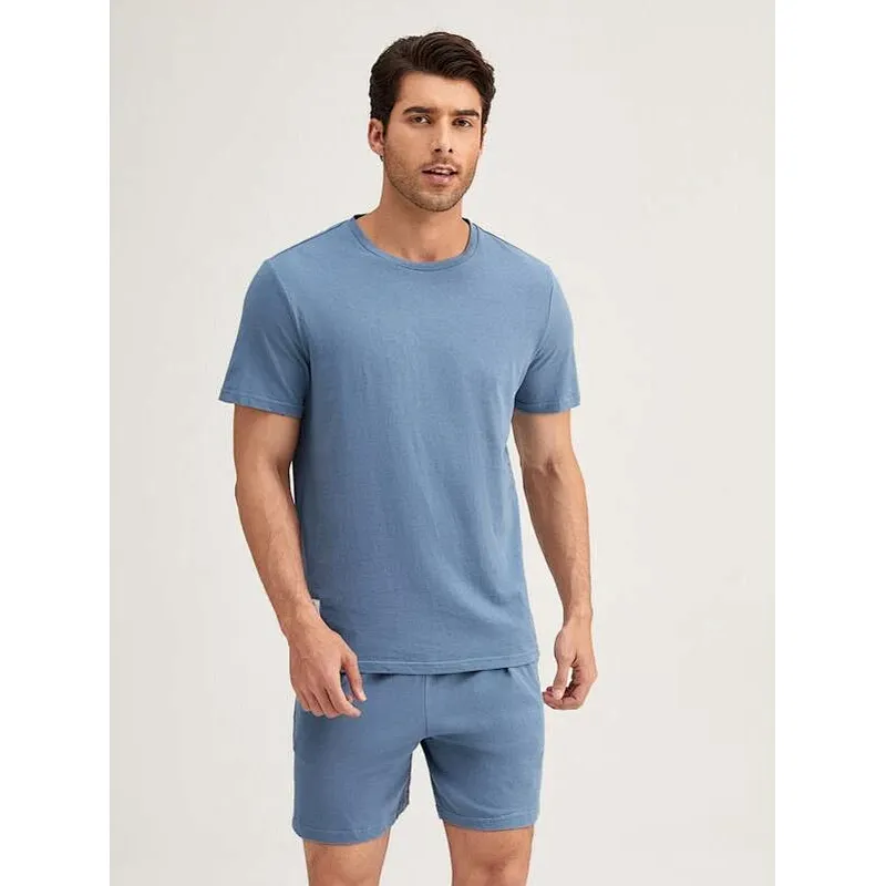 Men Solid Crew Neck Tee & Shorts Loungewear Set Men'S Loungewear Men Pajamas