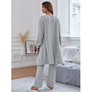 2022 New Femme Pyjama Loungewear Sets Ribbed Cami Pants Pajamas 3 Pieces Custom Women Lounge Wear