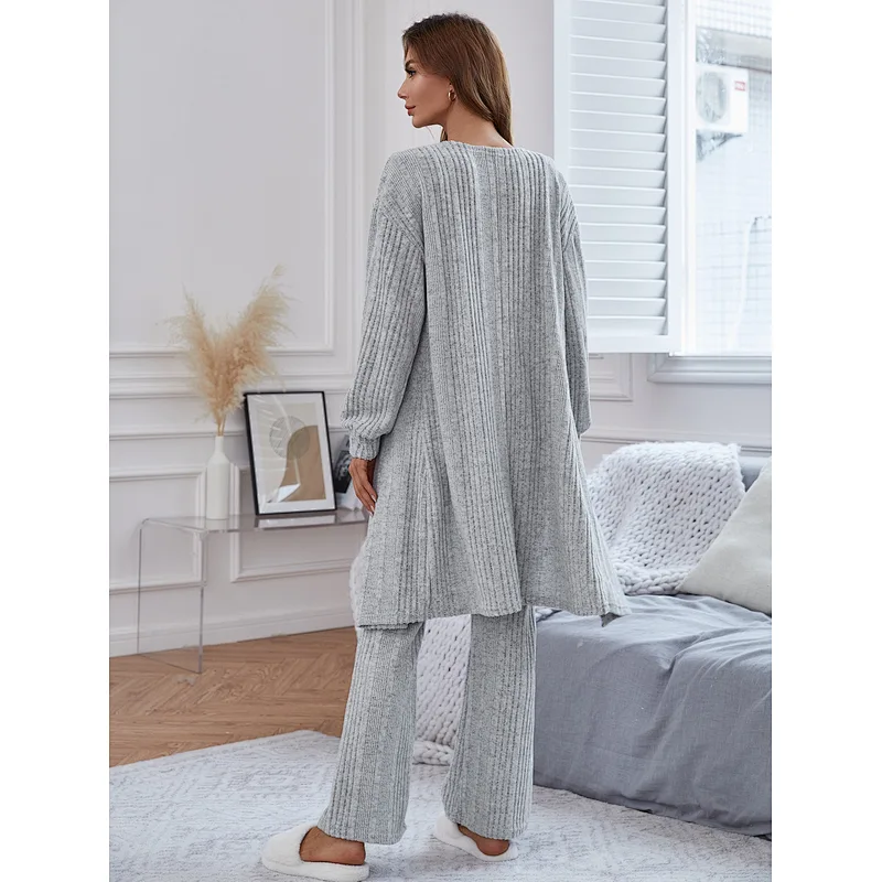2022 New Femme Pyjama Loungewear Sets Ribbed Cami Pants Pajamas 3 Pieces Custom Women Lounge Wear