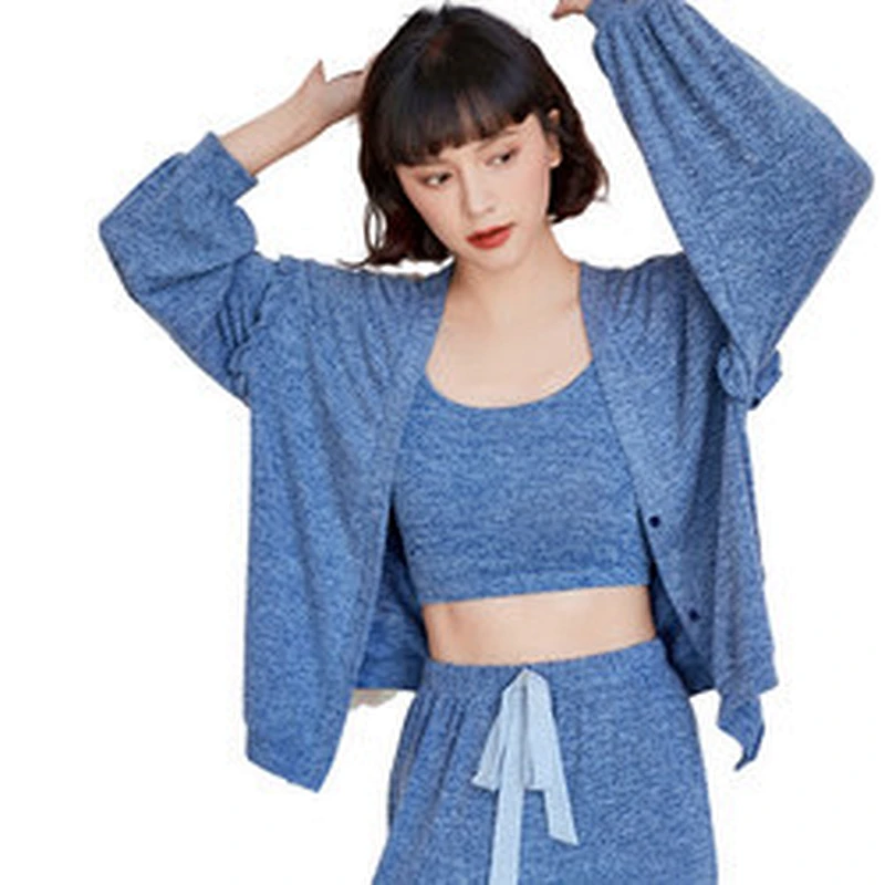 3 Pieces Top Cami Drawstring Pants Femme Pyjamas Set Designer  Winter Thick Pajamas Women