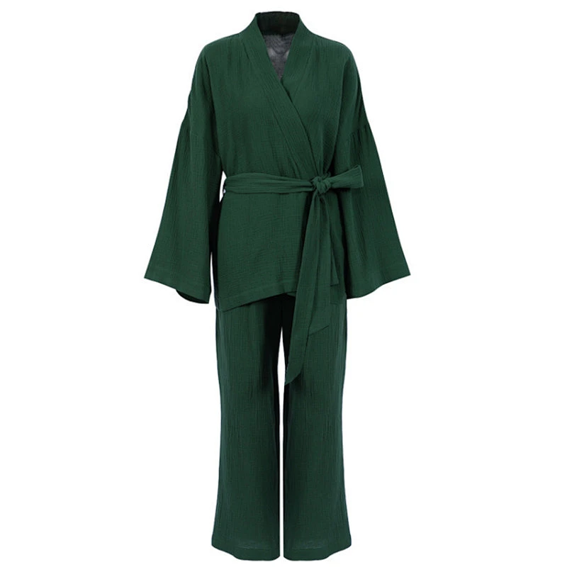 Kimono Cozy Woven Lounge Pants Robe Sets Solid Custom Winter Bath Dame Designer Cotton  Women Linen Robes