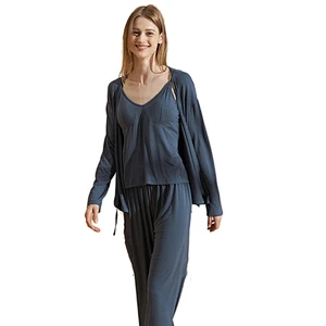 3 Pieces Solid Cami Top With Pajama Pants Bamboo Lounge Wear Sets Designer Women Cotton Pj Set