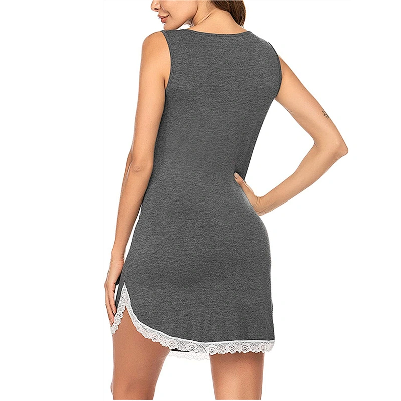 Comfy Cotton Sleep Dress Sleeveless Lace Trim Tank Girl Night Dress OEM Womens Nightgown