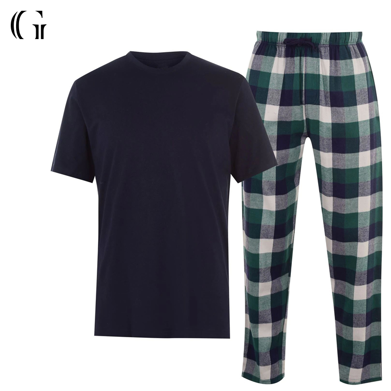 Wholesale Men's Sleepwear Soft Cotton Shirt with Flannel Pants Pyjamas Set Custom Pajamas For Men