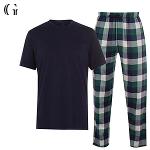 Wholesale Men's Sleepwear Soft Cotton Shirt with Flannel Pants Pyjamas Set Custom Pajamas For Men