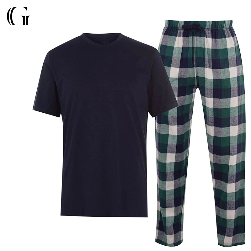 Wholesale Men's Sleepwear Soft Cotton Shirt with Flannel Pants Pyjamas Set Custom Pajamas For Men
