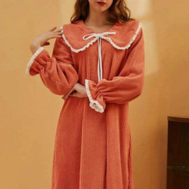 Winter Autumn Lady Girls Flannel Nightgown Sleep Night Wear Tie Front Flannel Lounge Night Gown Dress