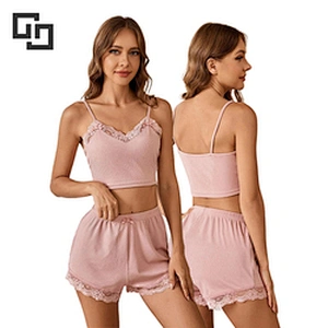 Lace Trim Cotton Sleepwear Pyjamas Pajama Sets Summer Pajama