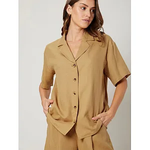 Casual Summer Linen Loungewear Straight Fit Pyjamas Blouse & Shorts Set Womens Linen Set