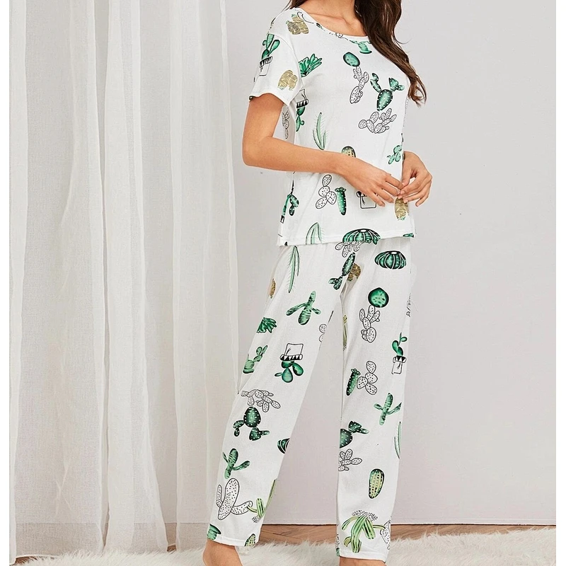 Cotton Sleepwear Pajama for Women Breathable Short Sleeve Pajama Cotton Print Pajamas for Women Cotton