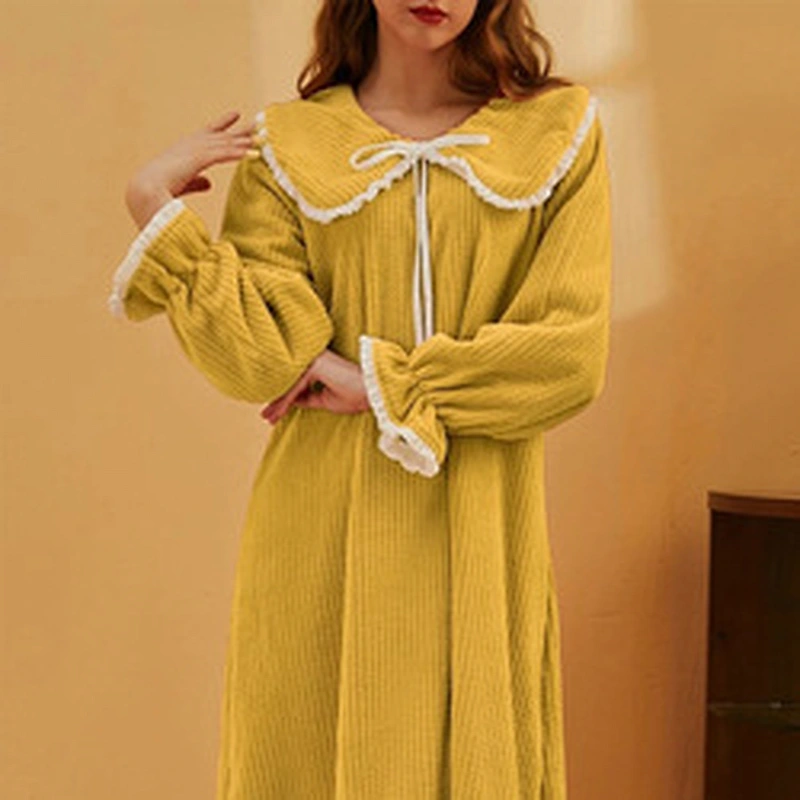 Winter Autumn Lady Girls Flannel Nightgown Sleep Night Wear Tie Front Flannel Lounge Night Gown Dress
